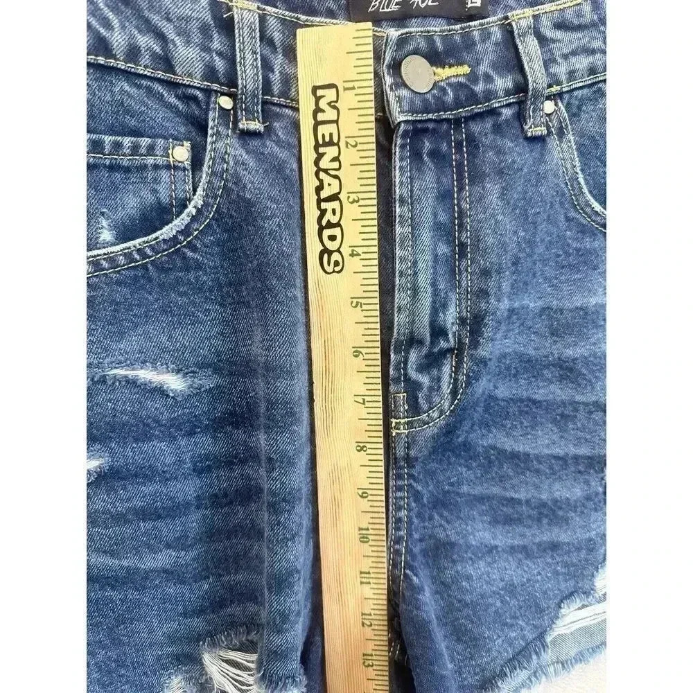 Blue Age Women's Size Large High Rise Raw Hem Distressed 5 Pockets Denim Shorts - Picture 5 of 10